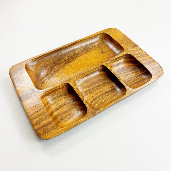 VINTAGE Mid-Century Modern Teak Wood Serving Tray Divided MCM Danish Style - Picture 1 of 16